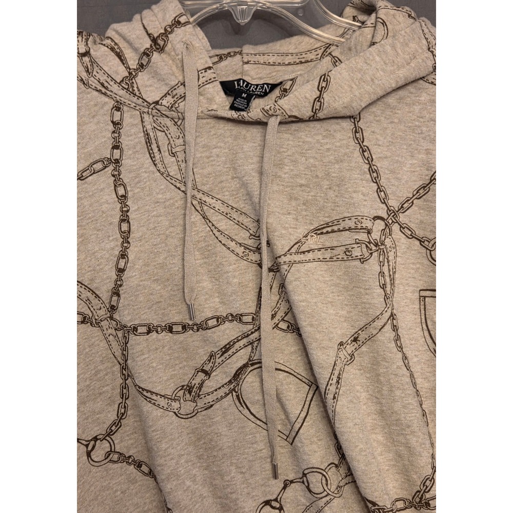 Polo‎ Lauren Ralph Lauren Hoodie  Women's Size Medium Chain Link Print Tan - Picture 4 of 10